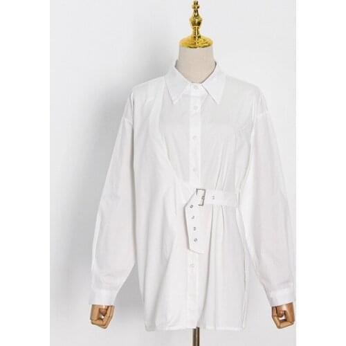 Women Top Shirt Spring And Autumn New Fashion Temperament Casual Lapel Single Breasted Design Personalized Lace Up Button Solid