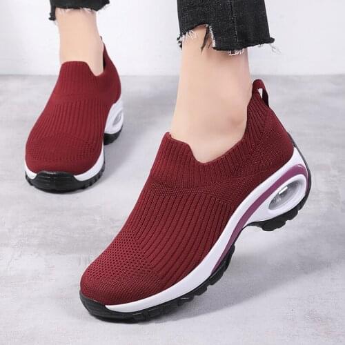 Women Tennis Shoes Breathable Mesh Height-increasing Slip-on Female Sock Footwear Outdoor Women Sneakers Thick Bottom Platforms