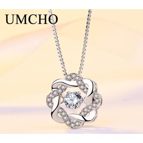 UMCHO Star Shining Solid 925 Sterling Silver Pendant Necklace Cubic Zircon Romantic Wedding Gifts For Women Girls Fine Jewelry