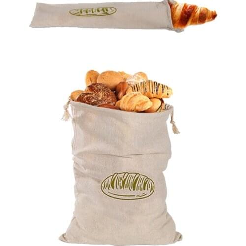 066C Linen French Bread Bag Reusable Long Bread Biscuits Candy Wrapping Bags Food Storage Bag Loaf Drawstring Bag