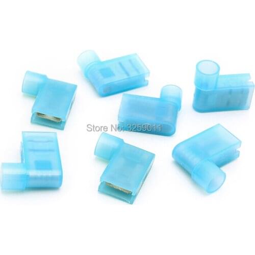 100PCS Crimp Terminals FLDNY2-250 Nylon Flag Female Terminal insulated flag 6.3 plug Right Angle Terminals Wire Connector Blue