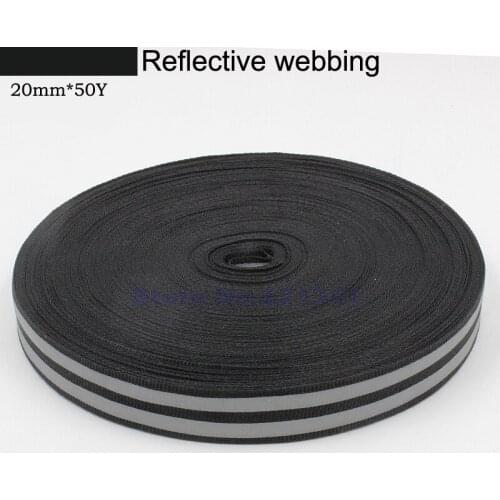 20mm*5mm(W)*50yards Black Double Reflective Fabric Tape Reflective Webbing Ribbon Taps Sew On Tape Free Shipping