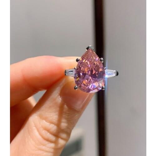 2021 Charm 10*14MM Water Drop Cut Citrine Pink Gemstone Adjustable Rings For Women Holiday Birthday Fine Jewelry Gifts