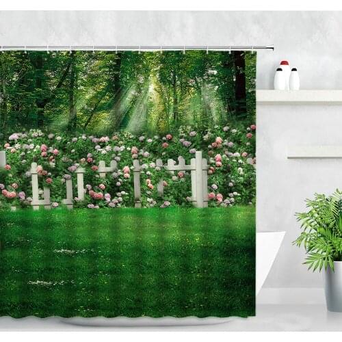 3D Floral Shower Curtains Forest Garden Flowers Meadow Trees Natural Scenery Modern Waterproof Fabric Bathroom Decor Curtain Set
