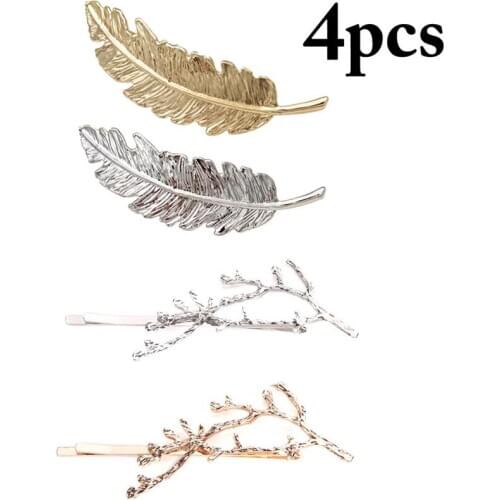 4Pcs/Set Creative Alloy Hair Clips Retro Antler Leaf Decor Fashion Metal Hairpin Barrette Pin For Women Girls Hair Accessories
