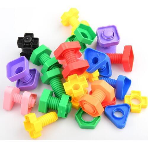 8Pcs/Set Screw Building Blocks Nut Shape Match Puzzle Toys For Children Infant Montessori Shape Color Recognize Educational Toys