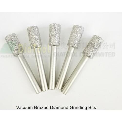 DIATOOL 5pcs Diameter 10mm Cylinder Flat End Diamond Burrs Shank 6mm Grit 46 Vaccum Brazed Diamond Grinding Head