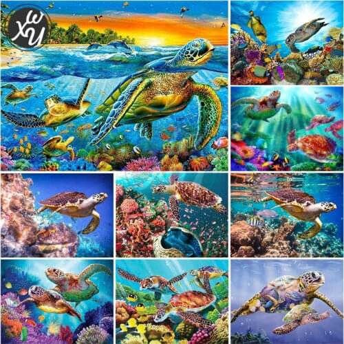 Diy Diamond Painting Rhinestones Embroidery Sea Turtle Round Square Cross Stitch Full Drills Mosaic Picture of Rhinestones Decor