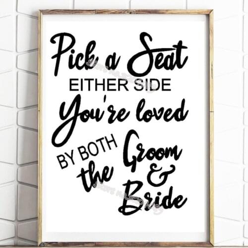 Rustic Wood Board Wedding Reception Sign Stickers Pick A Seat Either Side You're Loved By Both The Groom & Bride Art Decor SE002