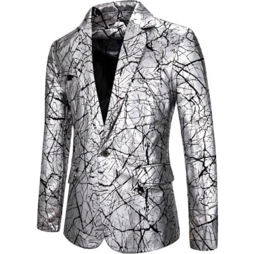 Mens Casual Blazer Jacket Long Sleeve Lapel One Button Slim Fit Printed Chic J4