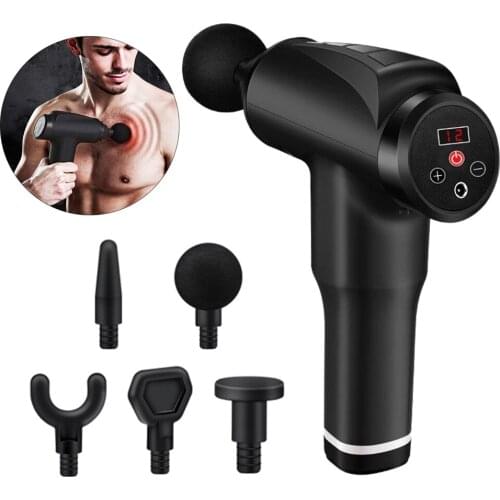 Home Electric Fascial Gun Deep Massage Relieve Pain 12 Gears 5 Heads Body Muscle Vibrating Relax