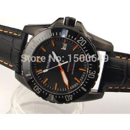 E994 Parnis PVD 43mm black dial automatic 20ATM Ceramic Bezel sapphire glass Watch