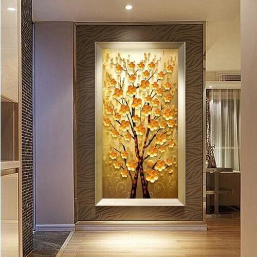 Custom Any Size 3d photo Wallpaper Non-woven Mural Vintage Hand-painted Abstract Tree New Home Entrance Hallway Wallpaper Wall