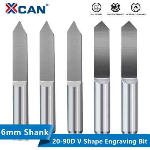 XCAN 6mm Shank PCB Engraving Bit 20-90 Degrees End Mill for CNC Engraving Machine Flat Bottom CNC Router Carving Milling Cutter