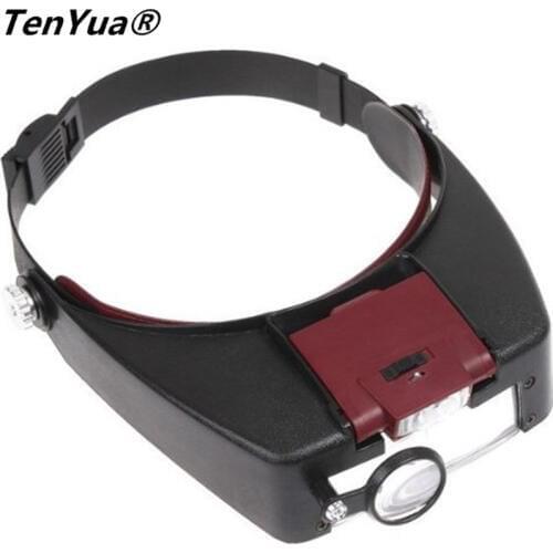 TenYua Loupe Microscope 10X Helmet Style Magnifier Glass Headband Magnifying Glasses Lupas Con Luz LED lights Reading Repair Use