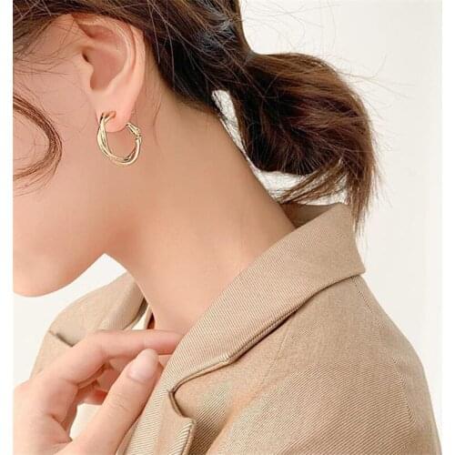 Minimalist Round Twist Ear Buckle For Fashion Women Chic French Hoop Earrings Jewelry Twisted Hoop Earrings Gift 2021