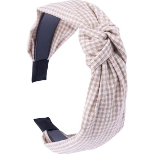 Fashion Knotted Plaid Headbands for Women Girls Wide Lattice Turban Headband Fashion Cross Knot Hair Bands