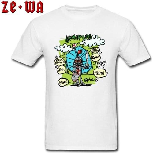 Armor Up Men T-shirt 100% Cotton Man Short Sleeve T Shirt Fitness Cartoon Tshirts Slim Fit Tops Funny Style Tees White