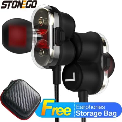 STONEGO Dual Driver In-Ear Earbuds Earphones Sports Dynamic Headphones Hands-Free Microphone Extra Stereo Bass 3.5mm Jack