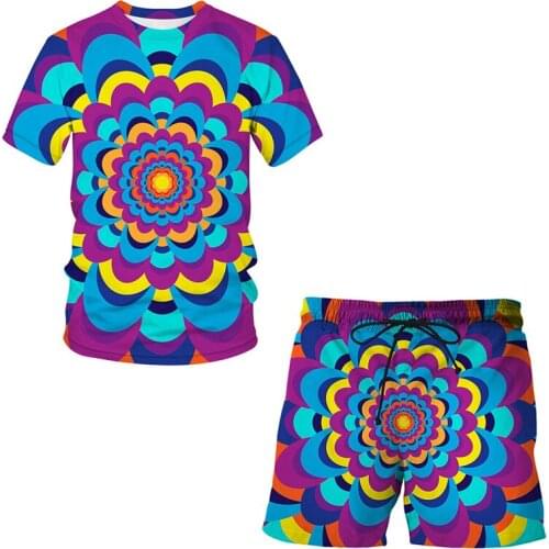 2021 New Abstract vertigo pattern 3D Printing Luxury Short-sleeved Suit Man Woman Summer Casual Clothes T-shirt + shorts 2-piece