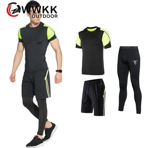 New 2/3 Piece Set Sportswear Short Sleeve Quick-Drying Compression Tights Basketball Running Fitness Athletic Wear For Men Black