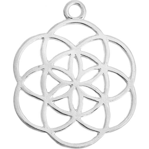 DoreenBeads Alloy Seed Of Life Pendants Flower silver color/gold color Hollow Carved 42mm(1 5/8") x 34mm(1 3/8"), 5 PCs