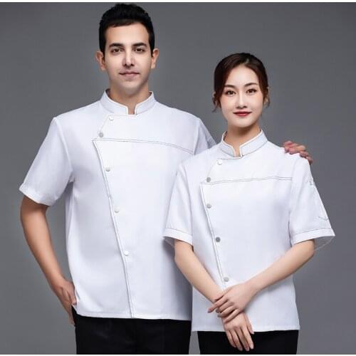 Restaurant Food Service Master Chef Uniform Men and Women Bakery Kitchen Jacket Canteen Hotel Barber Short Sleeve Workwear Shirt