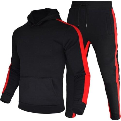 2 Pieces Sets Tracksuit Men New Brand Autumn Winter Hooded Sweatshir+Drawstring Pants Male Stripe Patchwork Hoodies Casual Suits