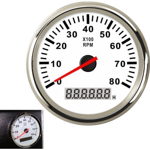 85mm Tachometer Boat Car Marine Tacho Gauge 8000 rpm with LCD Hourmeter red backlight 9-32V motorcycle tachometer