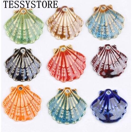 TESSYSTORE 2pcs Colorful Ceramic Beads Irregular Shell Shape Ceramic Beads For Jewelry Making Necklace DIY Handmade Accessories