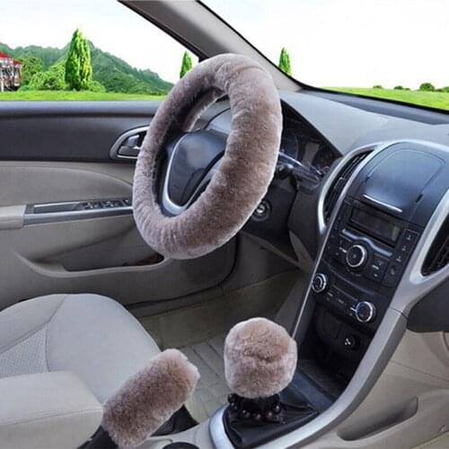 Universal Steering-wheel Plush Car Steering Wheel Covers Winter Faux fur Hand Brake & Gear Cover Set Car Interior Accessories