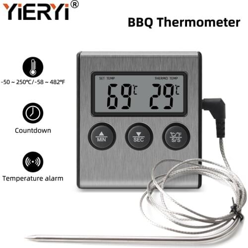 Yieryi Portable Oven Probe Chicken/Steak Meat BBQ Grill Fry Thermometer&Timer Instant Read Smok Kitchen Food Cooking with Alarm