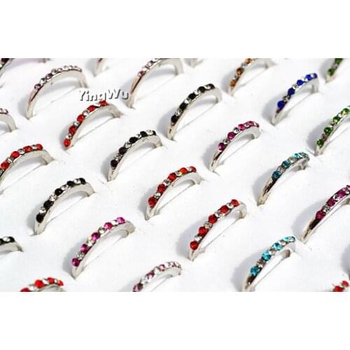 Yingwu 10Pcs/set Vintage Sparkly Silver Crystal Rhinestone Thin Stackable Rings for Women Wedding Jewelry