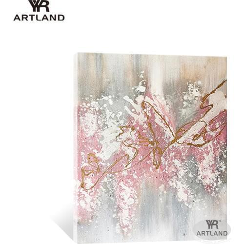 YYR-ARTLAND Beautiful pictures for home wall decorations Hand painted canvas oil painting pink abstract wall art for living room