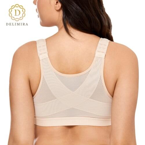 Delimira Womens Front Closure Full Coverage Wire Free Back Support Bra
