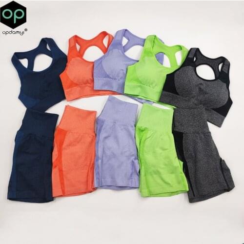 Seamless Sports Shorts Set Sexy Sports Wear Women Fitness Suit Sport Outfit For Women 2 Piece Gym Yoga Shorts Sets Workout Suits