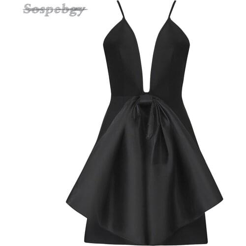 Womens Summer Sexy Thin Straps V-Neck Black Patchwork Bow Tie Bodycon Bandage Mini Dress 2021 Elegant Runway Party Dresses