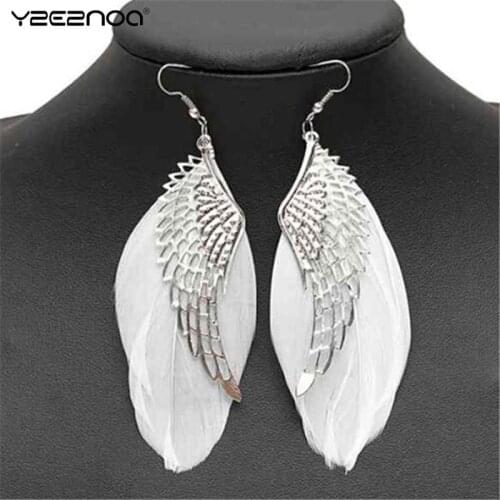 1 Pair Feather Dangle Earring Jewelry Chandelier Hot Selling Fashion Drop Long Earrings For Women Gilrs Alloy Angel