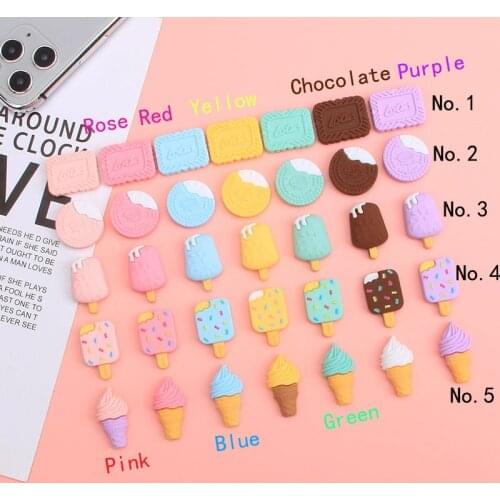 10Pcs Simulation Colored Ice Cream Corn Biscuit Flatback Resin Cabochon Scrapbooking DIY Hair Bows Center Accessories Phone Deco