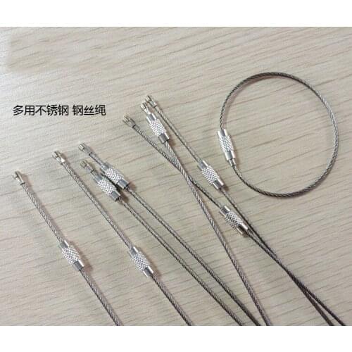 10pcs/lot Stainless Steel EDC Cable Wire Loop Luggage Tag Key Chain Ring Screw Lock
