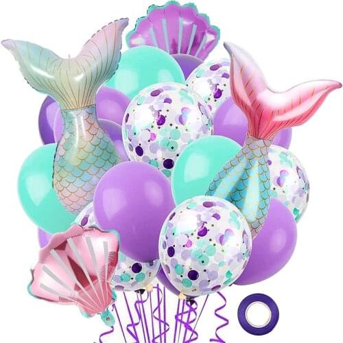 23Pcs Mermaid Tail Balloons Theme Party Baby Shower Children Birthday Party Decor Cartoon Aluminum Foil Balloons Wedding Decor