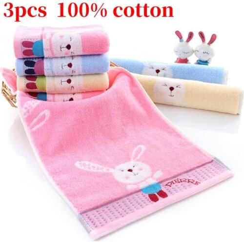 3pcs 2021new Pure cotton jacquard embroidered white rabbit childrens towel soft absorbent baby face towel for daily use at home