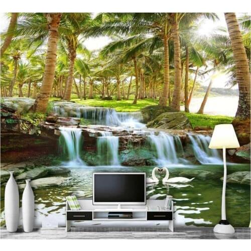 Custom photo 3d wallpaper Coconut tree forest water waterfall scenery Home decor 3d wall murals wallpaper for living room