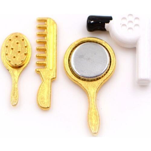 4PCS/Set Miniature Comb Hair Dryer Mirror Model 1/12 Dollhouse Building Kits Kids Toys Practical Bathroom Accessory
