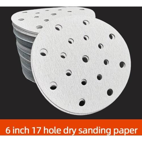 6 Inch 17 Hole Dry Sanding Paper Round Self-adhesive Flocking Polishing Car Putty Furniture Hardware Sand Skin