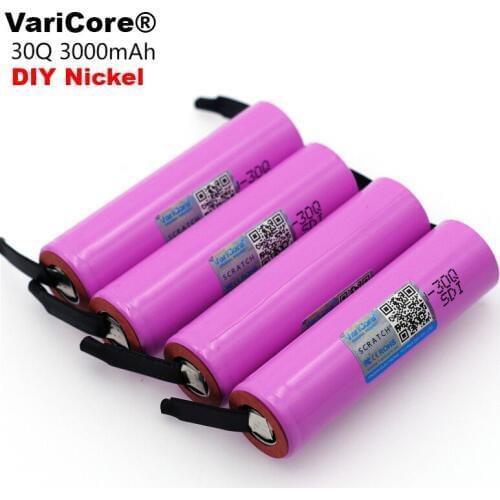 6PCS VariCore New ICR18650 30Q 18650 3000mAh lithium Rechargeable battery +DIY Nickel batteries