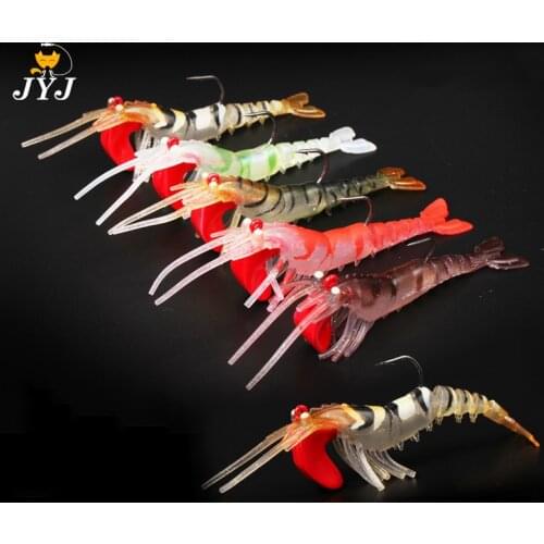 6pcs 13g 19g fishing shrimp prawn lure baits, river prawn fishing craws saltwater bream lures with luminous eyes