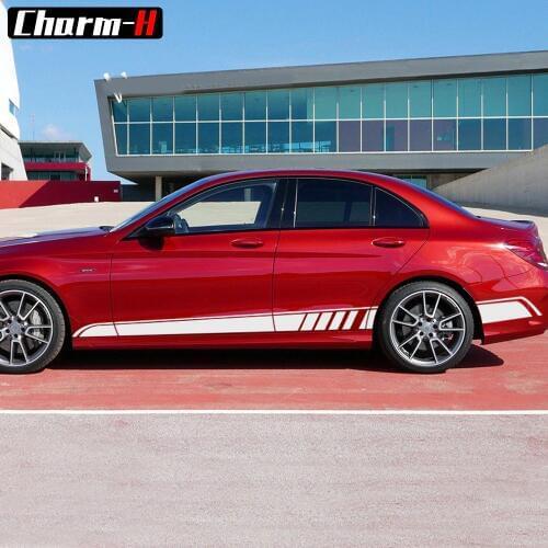 Car Styling c63 AMG Edition Side Skirt Stripes Sticker for Mercedes Benz W205 C180 C200 C250 C Class Door Side Decal accessories