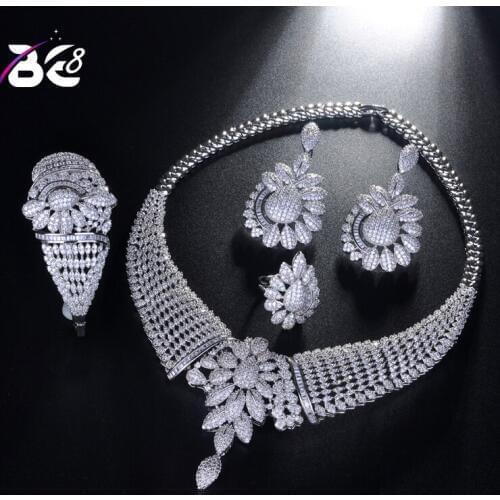 Be 8 Newest Luxury Bridal AAA CZ Jewelry set Nigerian Wedding Accessorie Big African Cubic Zirconia White-color Jewelry Set S198