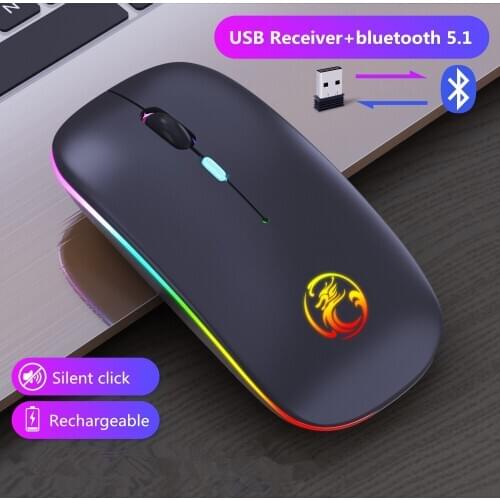 Silent Bluetooth Wireless Mouse RGB Office Home Ergonomic USB 2.0 Receiver 2.4Ghz Optical Mice For Laptop PC Black Silvery